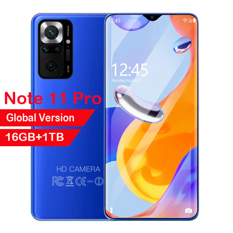 New Global Note 11 Pro Smartphone 5G Network 16GB+1TB 48MP Camera Android Cell Phone 6.7 Inch Unlocked Smart Phone Mobile Phones