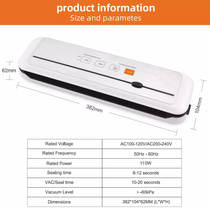 Food Vacuum Sealer Machine Touch Screen Automatic Commercial Household Food Vacuum Sealer Packaging Machine with 10Pcs Bags EU