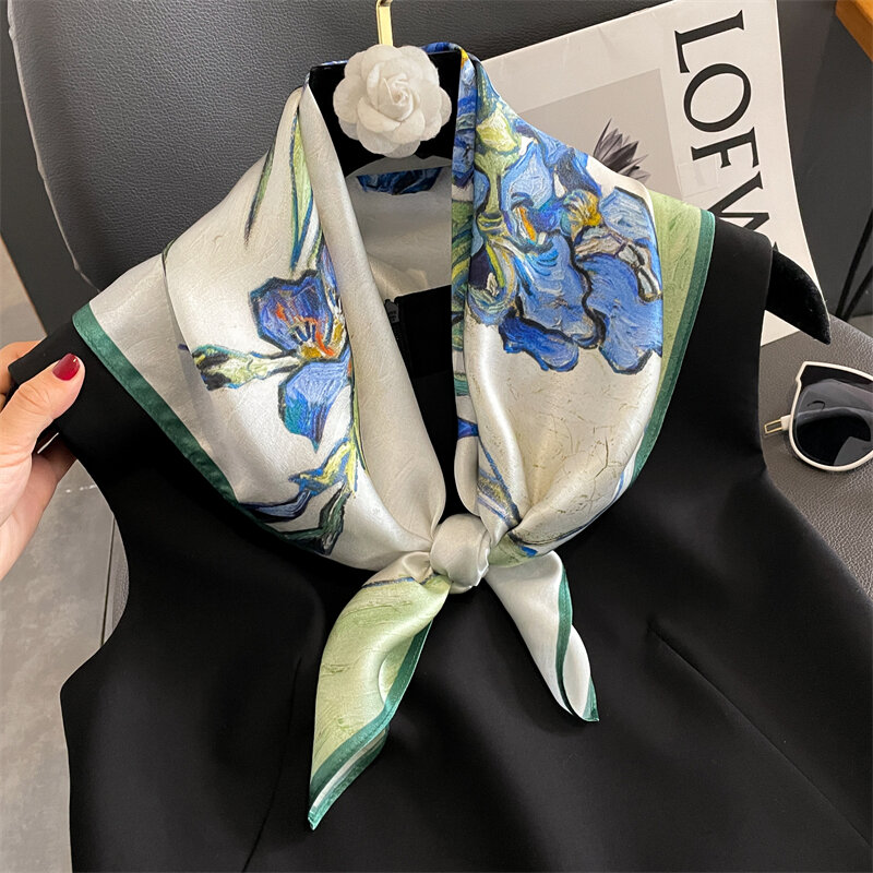 100% Natural Silk Square Scarf for Women Luxury Print Hair Bands Ribbons Lady Spring Neckerchief Shawl Wrap Head Scarves Echarpe