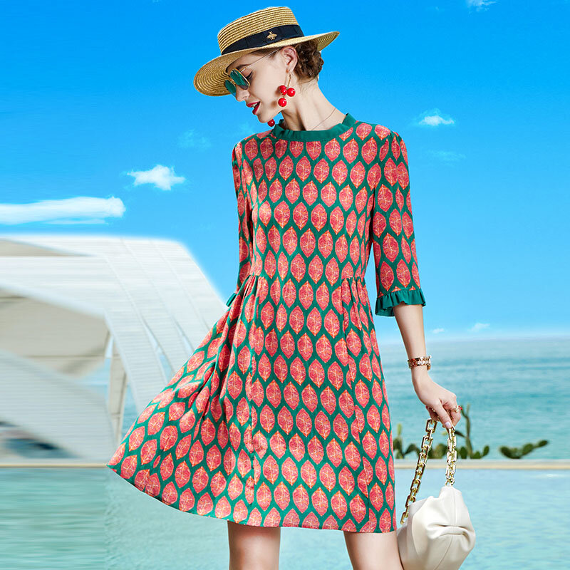 ฤดูใบไม้ร่วง Boho พิมพ์ไหมหม่อน Beach Maxi ชุด2022 Casual Vintage 5XL ขนาดผู้หญิง Elegant Party Vestidos