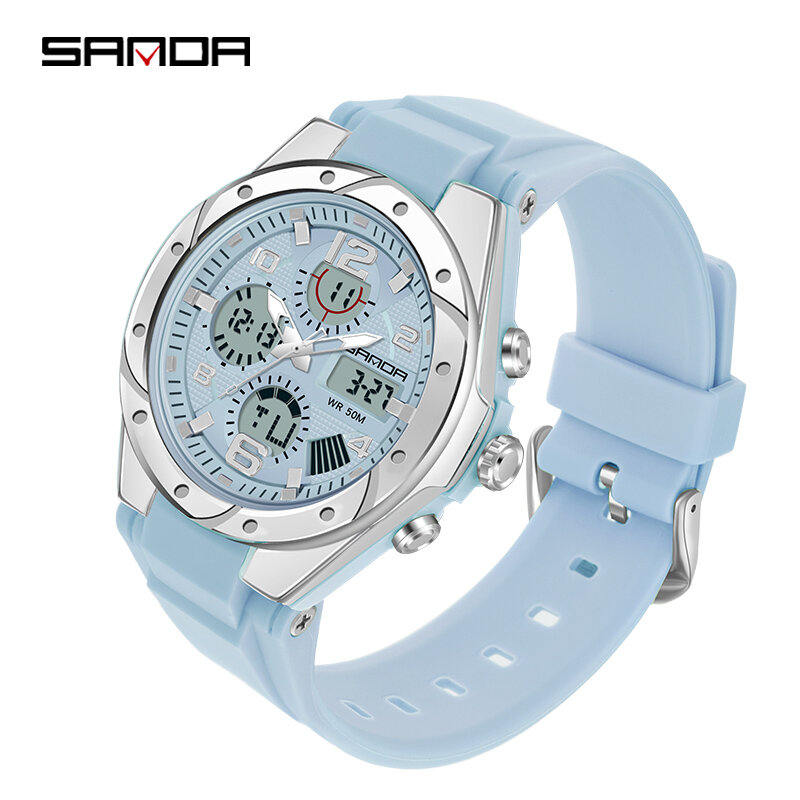 SANDA-reloj Digital deportivo para mujer, cronógrafo electrónico de doble hora con Led, a la moda, para niños y niñas