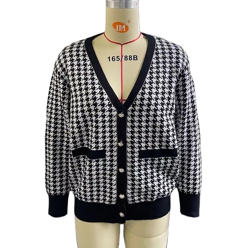 Maglione lavorato a maglia stile coreano sciolto moda donna estate stampato Casual Polo Vintage manica lunga maglione giacca Y2K
