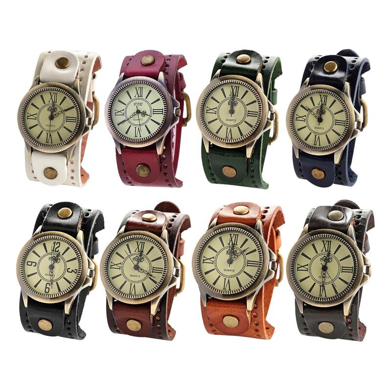 Reloj de cuarzo Unisex, pulsera de esfera redonda clásica de banda ancha, reloj de pulsera Retro Punk para fiesta, cumpleaños, negocios, calidad para hombres y mujeres