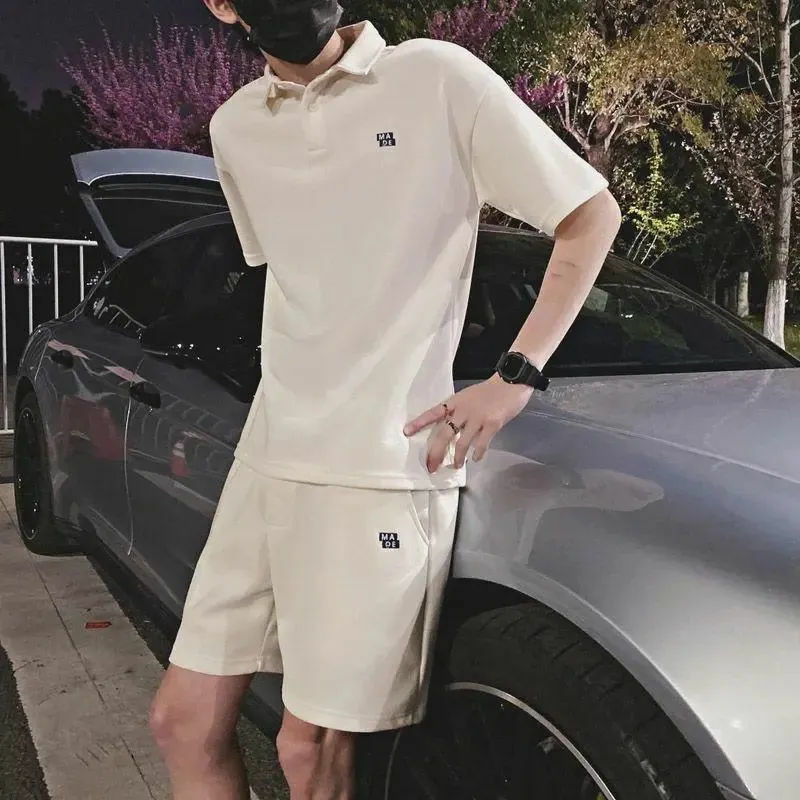 Moda coreano roupas dos homens streetwear 2 peça conjunto masculino casual roupas shorts conjunto exterior treino de jogging terno manga curta