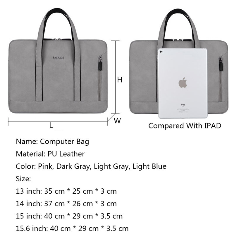 Women Briefcase Handbags Zipper Computer Sleeve  For 13.3 14 15 15.6 Inch Laptop PC Tablet Case