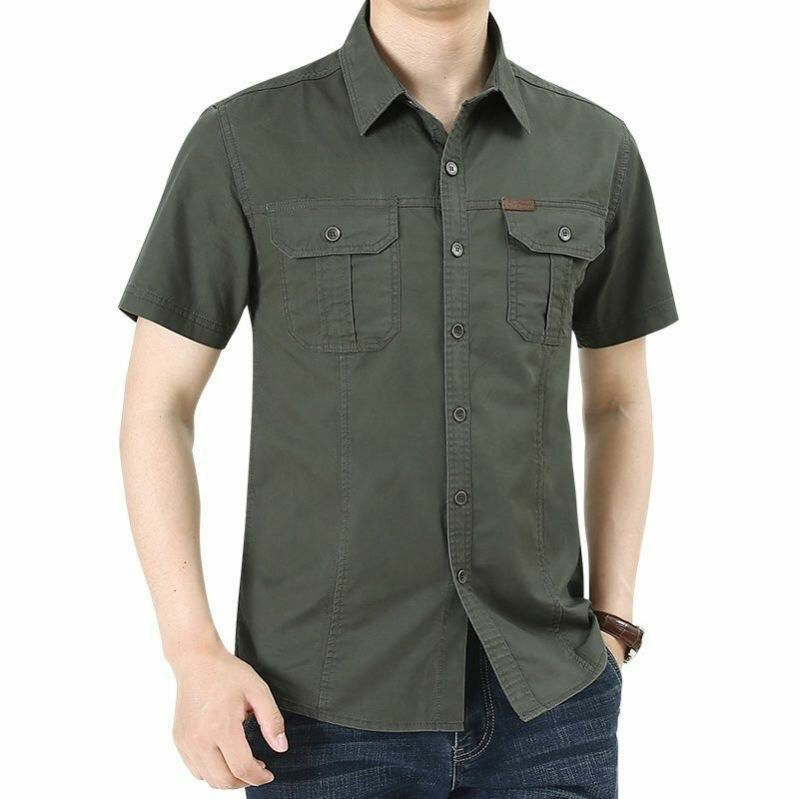 Chemise à manches courtes pour hommes, 100% coton, chemise de travail militaire, chemise cargo, vêtements classiques pour hommes, nouveau, été, 2022
