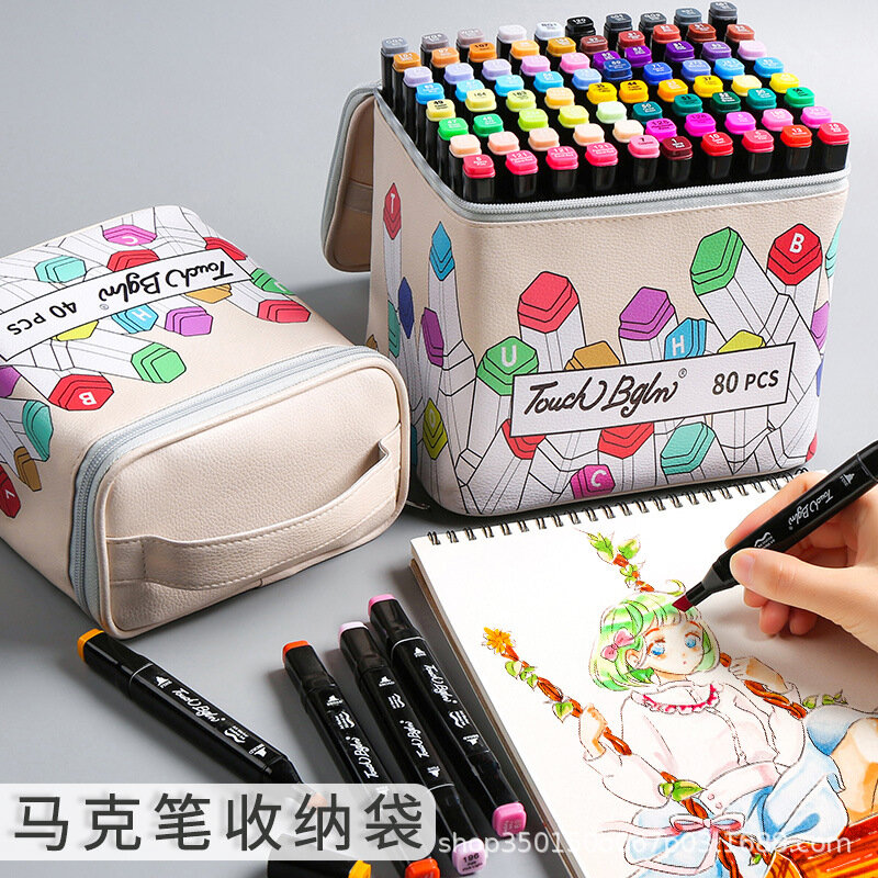 Marca caneta de armazenamento saco de caneta cor saco de couro do plutônio marca caneta caixa 80-cor marca caneta saco