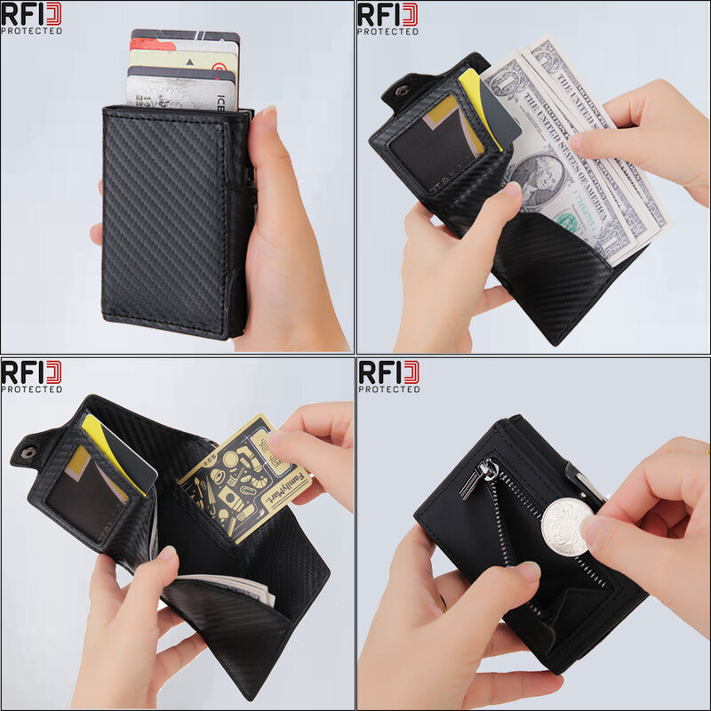 Tarjetero de fibra de carbono Rfid personalizado para hombre, billetera inteligente de aluminio, bolsillo para monedas, identificación bancaria, tarjetero de crédito