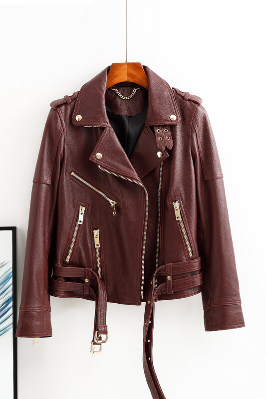 2022 Spring New Arrival High Quality  Women  Fashion Casual Short Genuine  Sheepskin Leather Jacket Coat