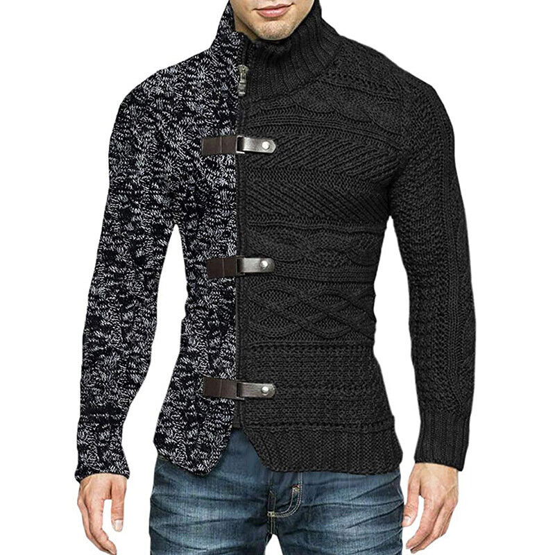 2022 NEW Autumn and Winter  Men's Fashion Color-blocking Stand-up Collar Knitted Cardigan Long-sleeved Zipper Sweater Jacket
