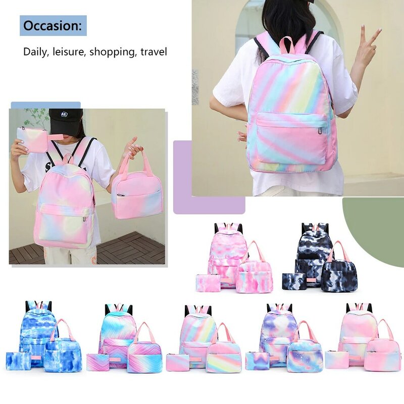 Student Schoolbag Laptop Bookbag Three Piece Insulated Lunch Tote Bag Pencil Case Purse Set for Teenagers Kids