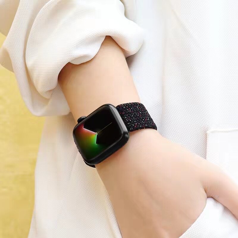 Trançado solo loop para apple watch band se 76543 41mm 45mm 40mm 44mm elástico pulseira cinta na série inteligente 38mm 42mm acessórios