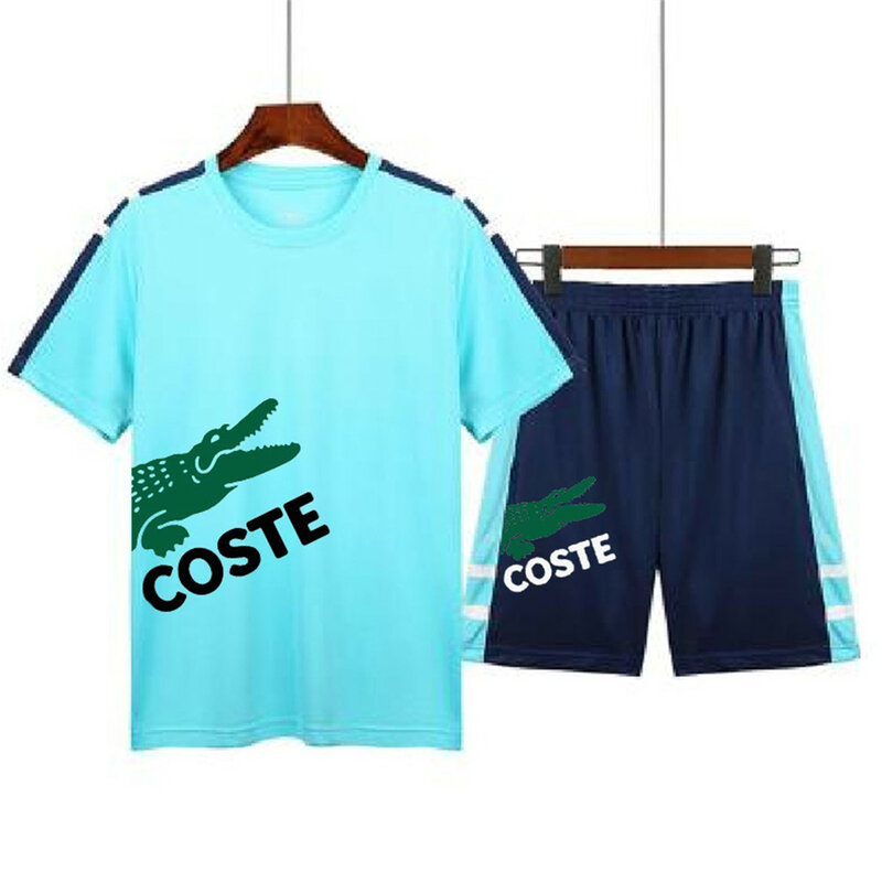 男性の2の夏のスポーツのスーツtシャツ + ビーチパンツ2022夏男性のカジュアルファッションルーズ半袖スーツ男性のための