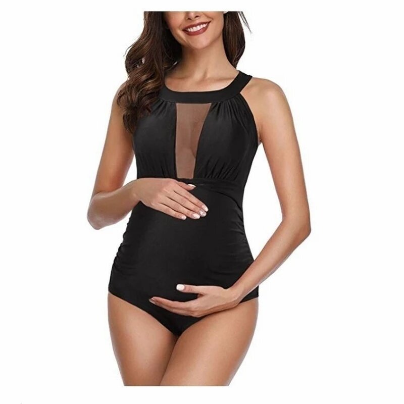 Женский цельный купальник размера плюс 3XL, летний купальный костюм для беременных, сексуальный купальник с открытой спиной, черная пляжная ...