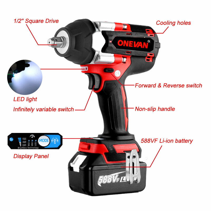 1800N.M 1/2 Inch Brushless Electric Impact Wrench whit 4 Socket 2 Battery Screw Wrench For Trucks Power Tool
