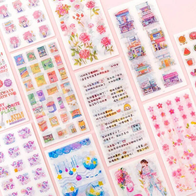 6Sheets/lot Kawaii Unicorns-Sticker For Kids Vintage Flower Decorative Masking ScrapBooking Adhesive School Stationery Supplies