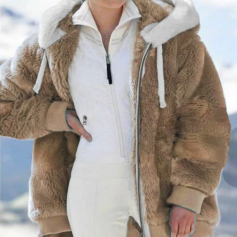 2022 estilo europeu e americano outono e inverno popular novo solto casual de pelúcia poliéster zíper cor sólida jaqueta com capuz