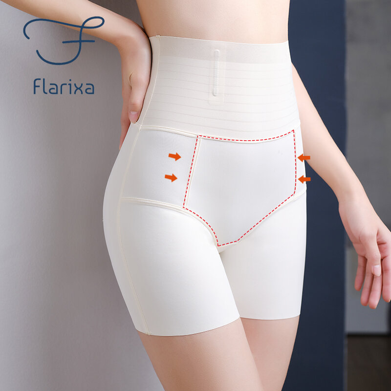 Flarixa 3 in 1 Under Skirt Safety Shorts Tummy Control Shaping Panties Women High Waist Boxer Briefs Ice Silk Slimming Underwear