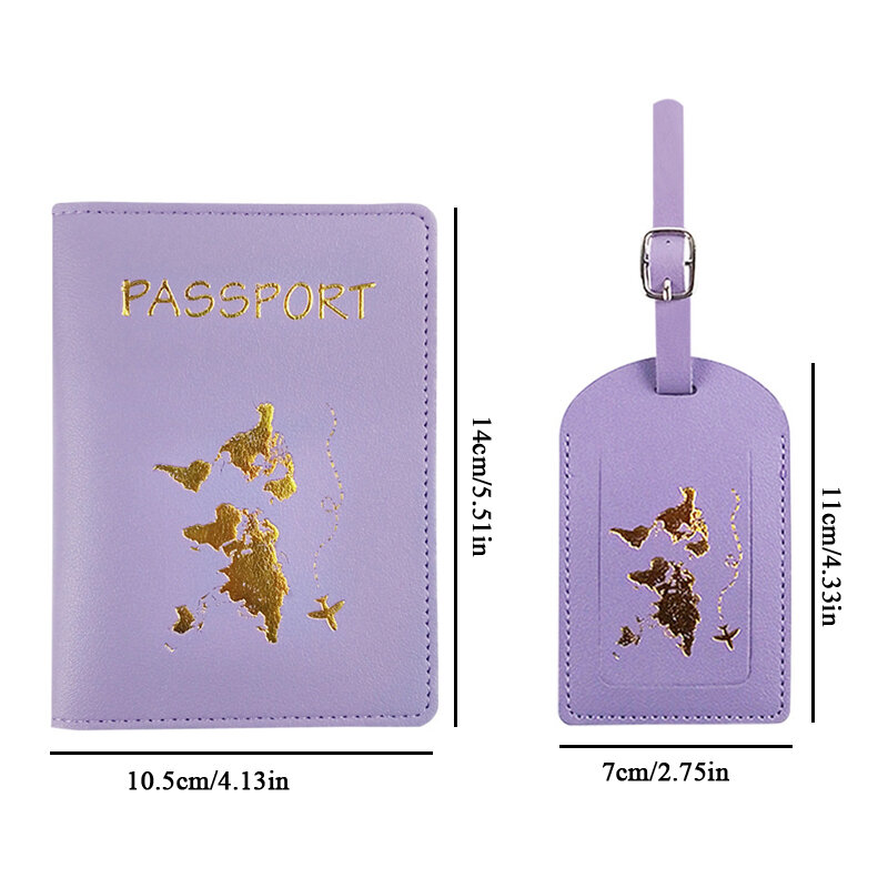 Carpeta de soporte de pasaporte con estampado de mapa, cubierta de PU, bolsa de documentos de viaje, funda de pasaporte de viaje, etiqueta de equipaje, estampado dorado, nuevo