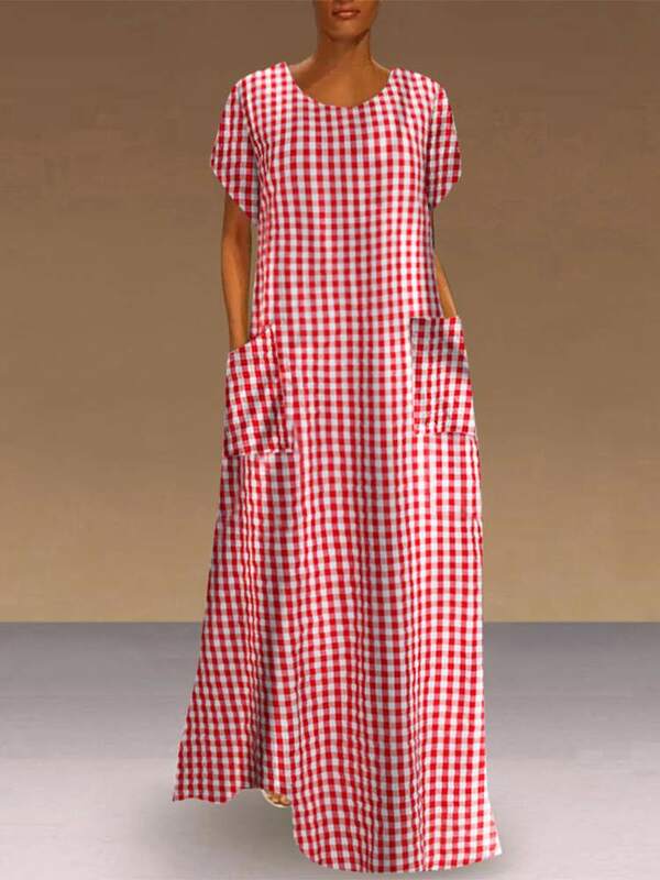 VONDA – Robe longue à carreaux pour femmes, Vintage, style bohème, Maxi, ample, imprimé, décontracté