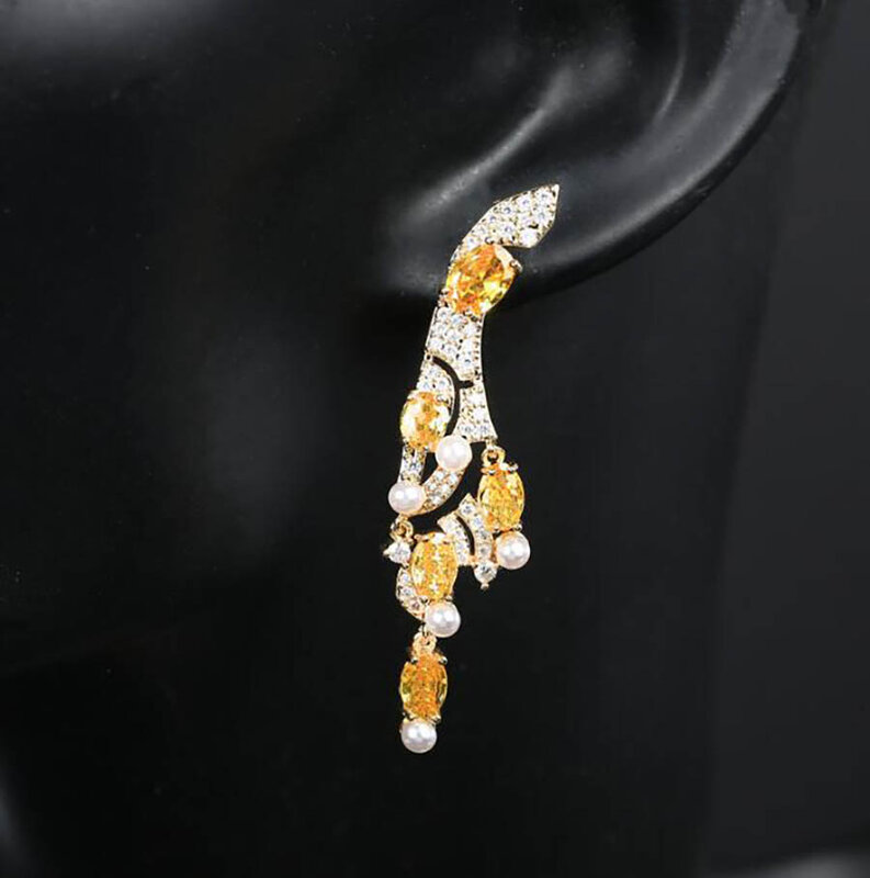 2022 nowa kropla wody kobiety elegancki kolczyk cyrkon luksusowy codzienny vintage żółty klejnot perła długi biżuteria