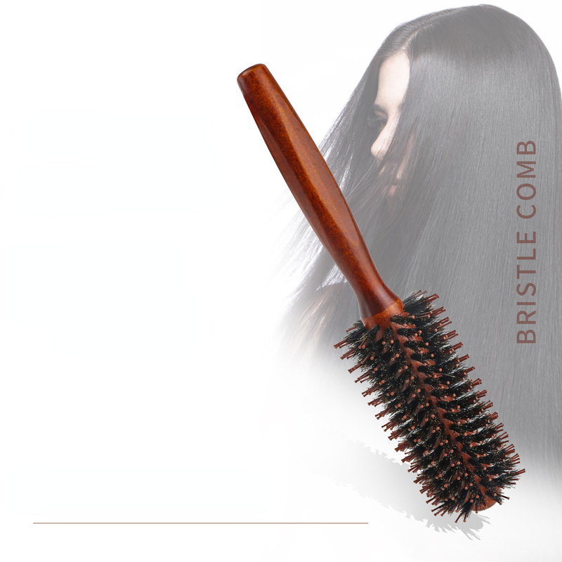 Cepillo redondo de cerdas de jabalí de madera antiestática, herramientas de peinado de peluquería, cepillo de burlas para cabello rizado, peine de pelo, 3 tamaños