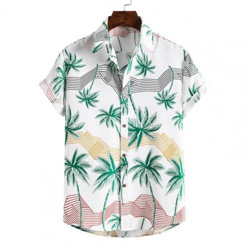 Hawaiian Shirt Men Summer 3d Coconut Tree 프린트 셔츠 남성용 캐주얼 반팔 홀리데이 탑스 티셔츠 남성 오버사이즈 블라우스, 하와이안 셔츠 여름용