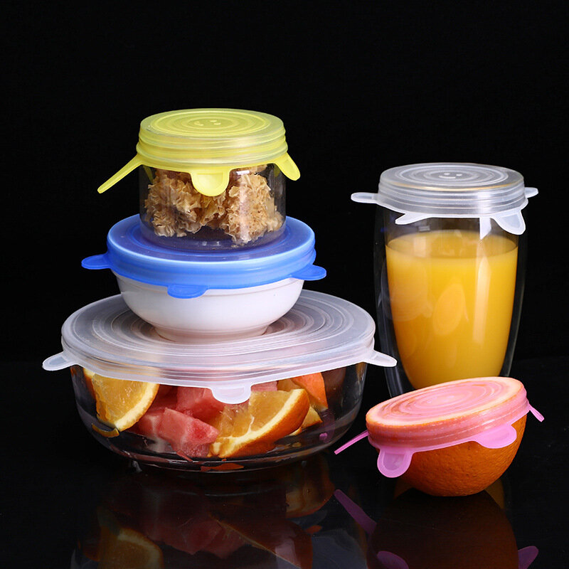 Cubierta de silicona para alimentos, tapas elásticas reutilizables para mantener la comida fresca, tapas de silicona para microondas, accesorios de cocina, 6 piezas