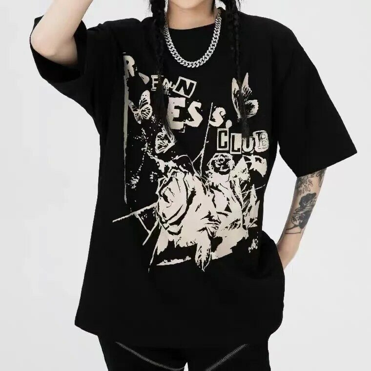 Hip Hop Streetwear T-Shirt donna farfalla lettera stampata T Shirt Harajuku Tshirt 2022 nuova estate manica corta top magliette