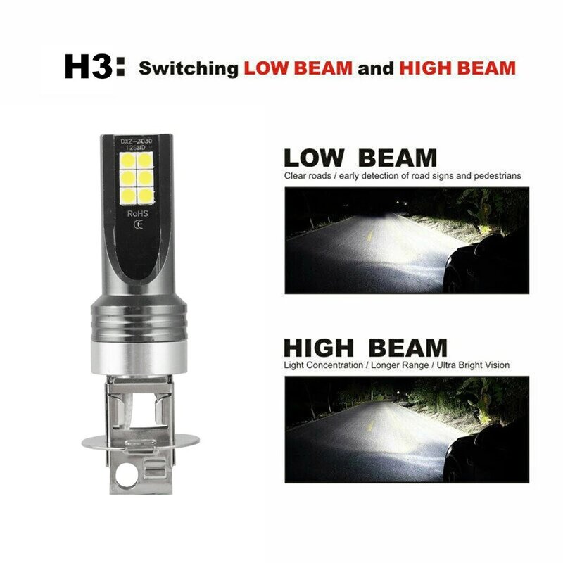 Lampe antibrouillard H3 COB de remplacement, LED blanc Super brillant, Angle de faisceau 360 °, puce 4014 6000K universelle, nouveau, 2 pièces