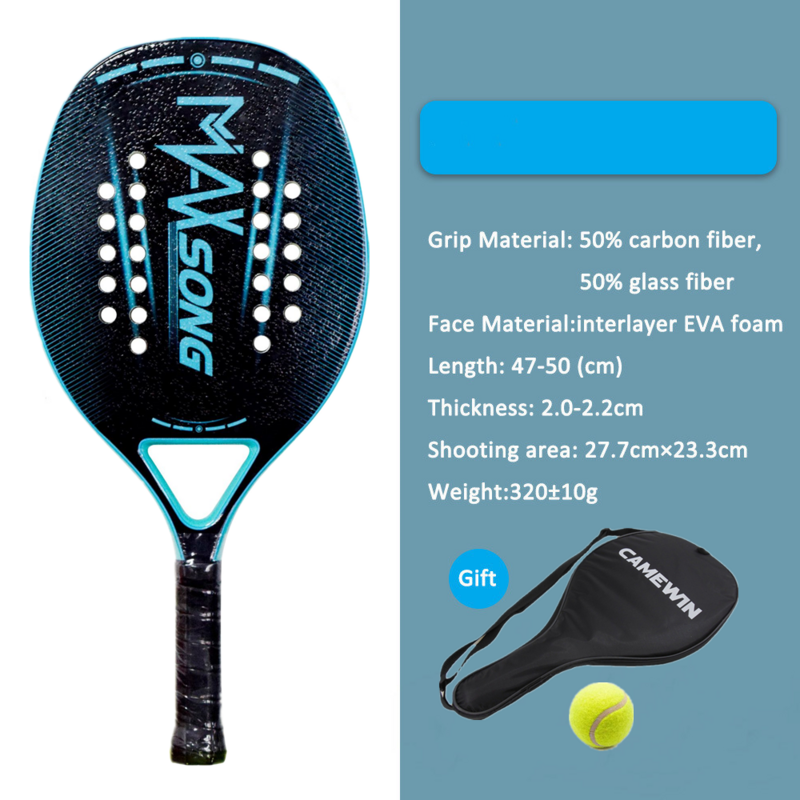 Camewin-raqueta de playa de espuma EVA de fibra de carbono, raqueta de tenis plana de alta calidad, equipo deportivo, bolsa de tenis