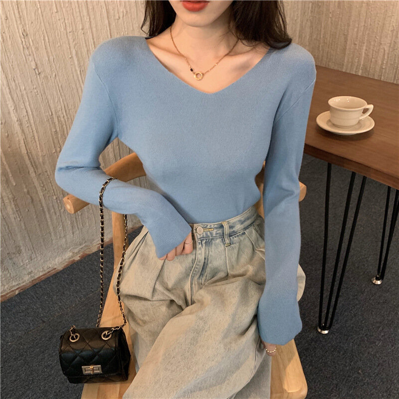 2022 ins nova moda feminina suéteres de malha outono feminino manga longa camisola