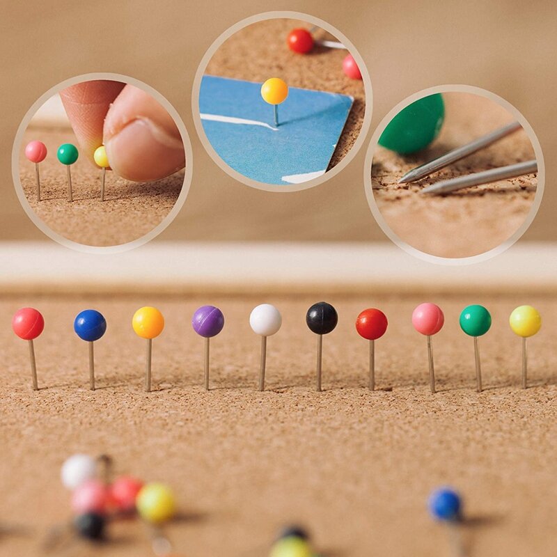 500 PCS Multi-Color Map Push Pins Map Tacks Plastic Round Head Tacks With Steel Points For Bulletin Board Fabric Marking
