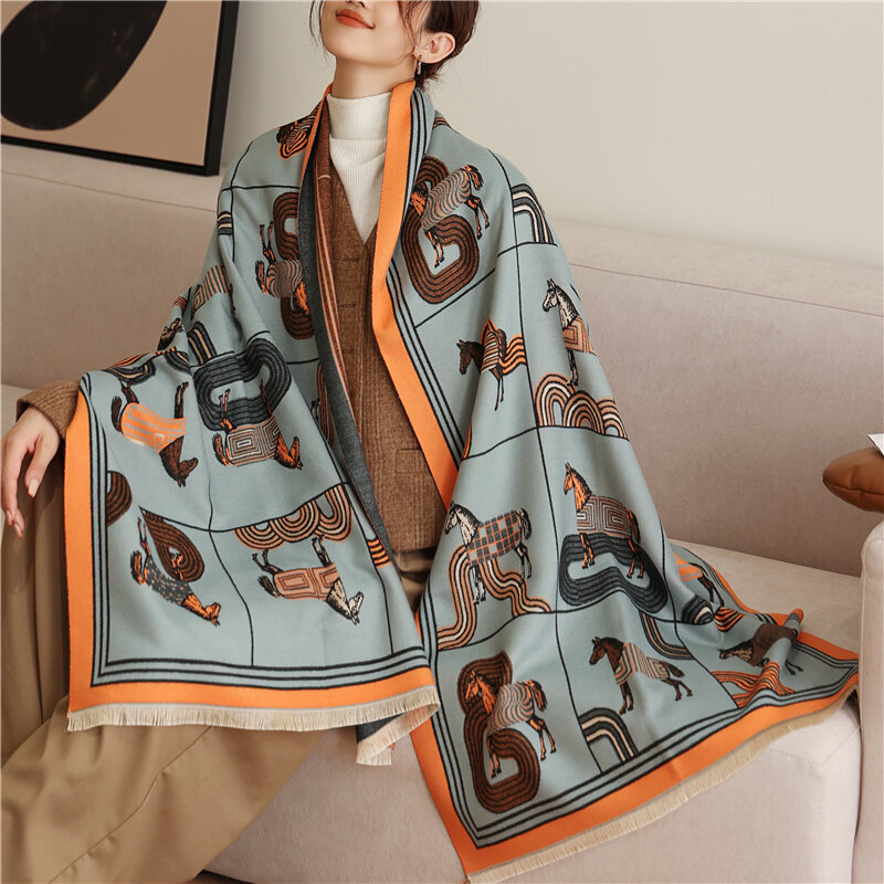 2021 Luxury Brand Thick Cashmere Scarf Women Design Warm Pashmina Blanket Shawls Bufanda Poncho Ladies Warps Neckerchief Echarpe