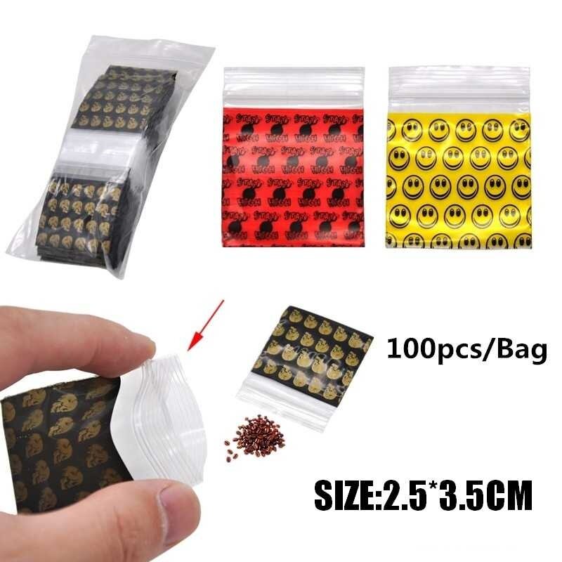 100 Pcs Tabak Beutel Versiegelt Lagerung Tasche Lächeln Schädel Muster Tragbare Ziplock Taschen Tabak Dichtung Tasche Zubehör
