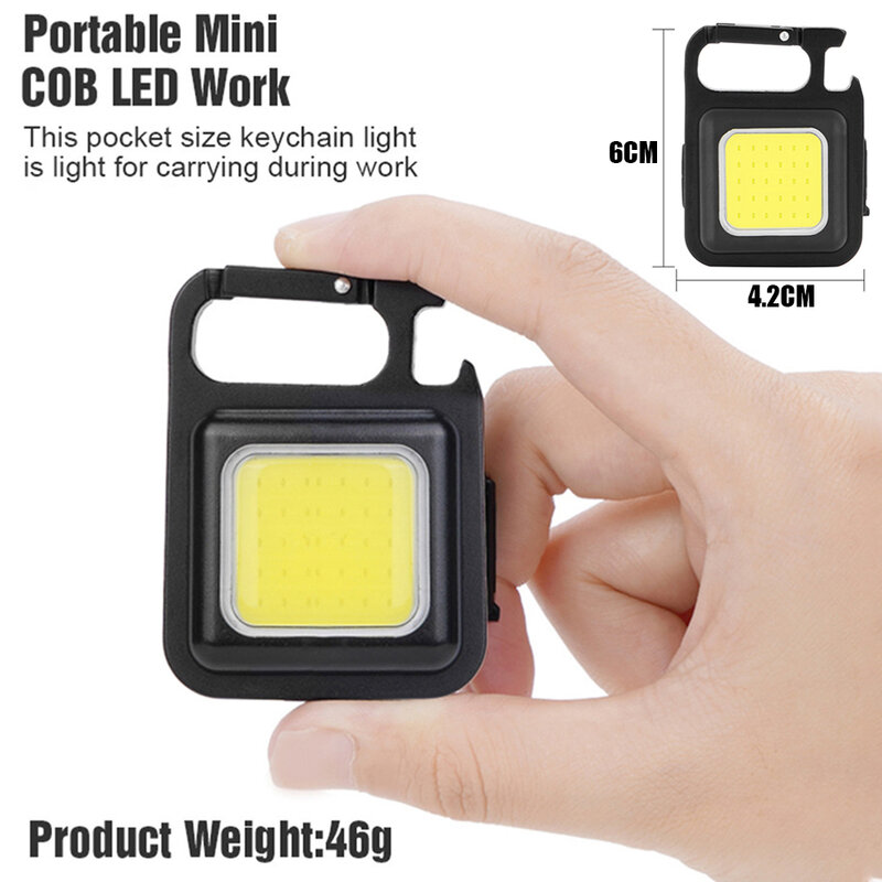 Mini multifuncional brilho cob chaveiro luz de carregamento usb emergência lâmpadas portáteis para escalada ao ar livre pequena luz saca-rolhas