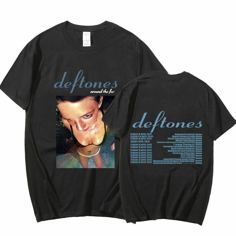 Camiseta de concierto de la banda de la gira de piel de Deftones alrededor de la piel, camisetas Punk de Hip Hop, camiseta gótica Retro de gran tamaño, ropa de calle Unisex