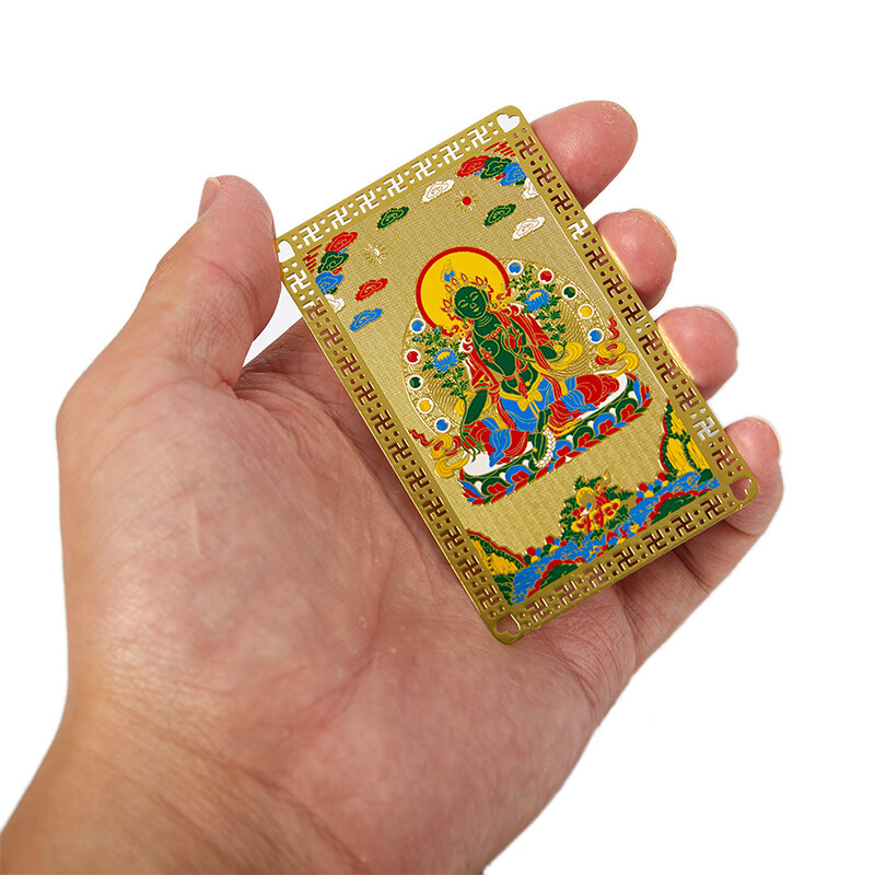 Tarjeta de Buda monocromática de Metal, dios de la riqueza, tarjeta de La Fortuna Guan Gong, tarjetas de oro de cobre budista, regalo de amuleto