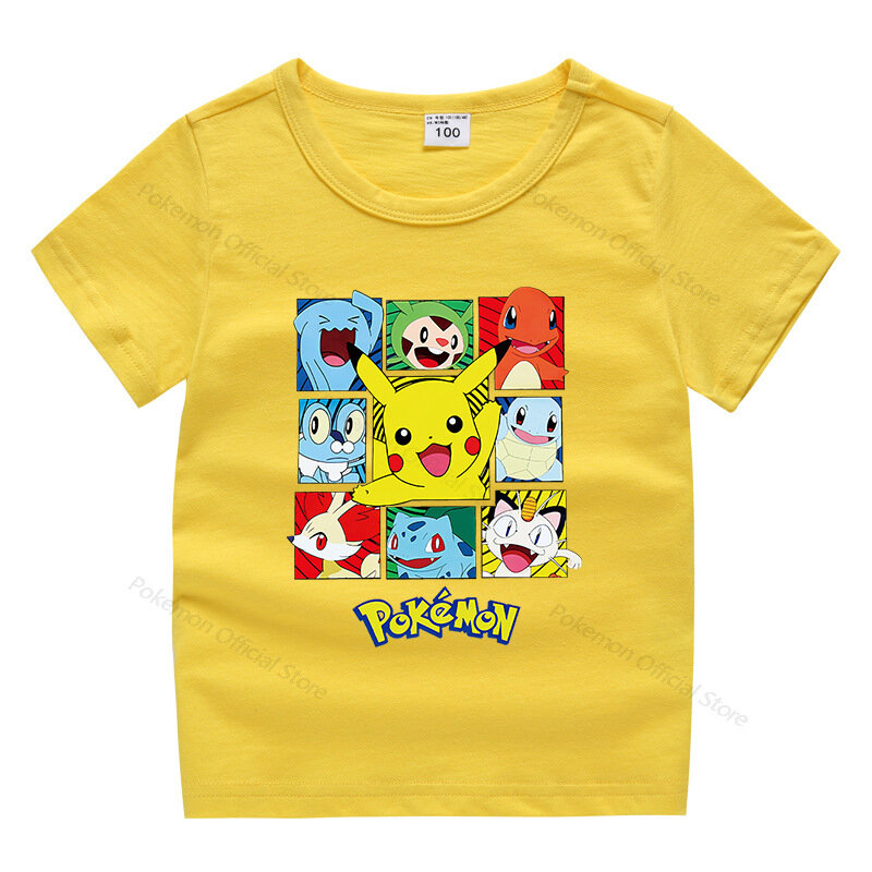 Baju Anak Laki-laki Pokemon Atasan Kaus Lengan Pendek Anak-anak Katun Musim Panas T Shirt Mode Anak Perempuan Kartun Kostum 1-8 Tahun