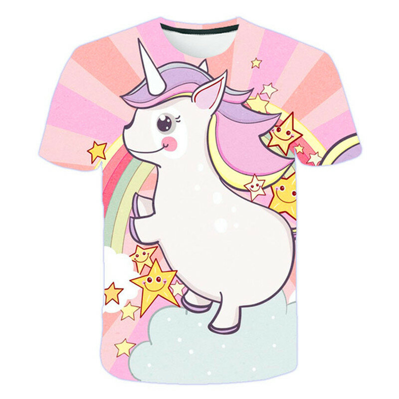 T-shirt con stampa unicorno 3D per ragazze t-shirt unicorno carino t-shirt estiva per ragazze Top abbigliamento abbigliamento per bambini cartoon t-shirt Casual per adolescenti
