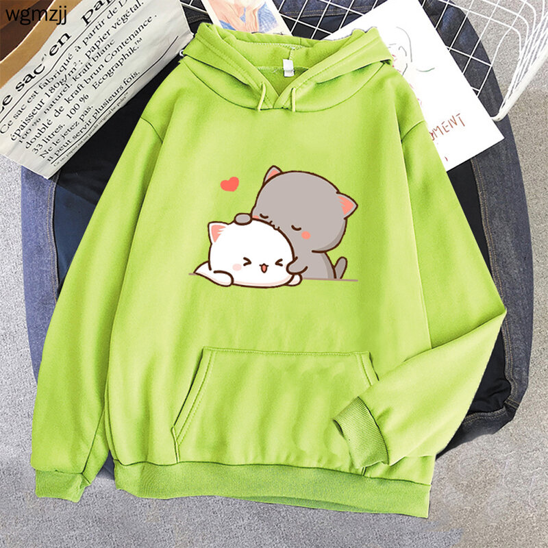복숭아 고양이 카와이 의류 미적 까마귀 여성용, 귀여운 핑크 상의, 오버사이즈 스웨트 셔츠, 만화 프린트, 따뜻한 유니섹스 스트리트웨어, 2021