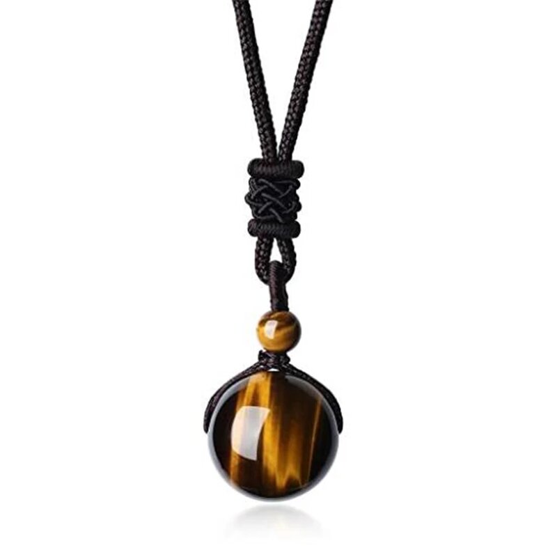 Natural Tiger Eye Stone Necklace for Women Men High Quality Round Beads Pendants Necklaces Fashion Rope Chain Lucky Jewelry