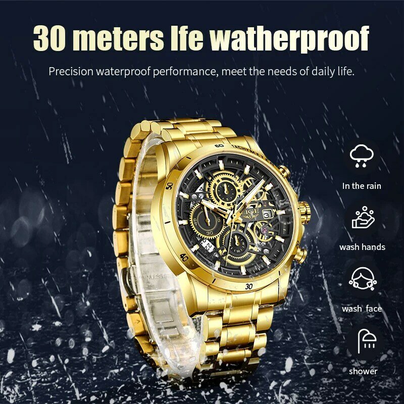 Luik Heren Horloges Top Luxe Waterdichte Sport Pols Horloge Chronograaf Quartz Militaire Echt Rvs Relogio Masculino