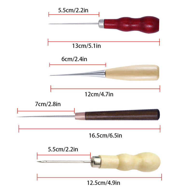4pcs Wood Handle Awl Tools Durable Punching Awls with Handle DIY Leather Sewing Tools for Dressmaker Sewing Stitching Awl