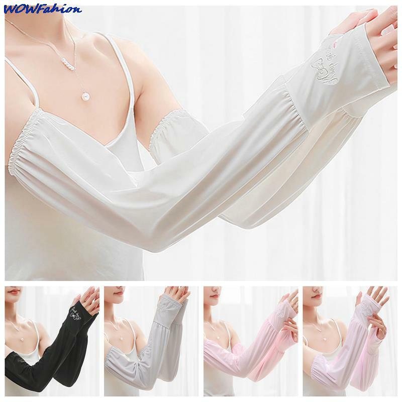 Loose Sunscreen Driving Ice Silk Solid Color Sleeve Female Long Length Uv Protection Trumpet Sleeve Arm Arm Glove Ice Sleeve