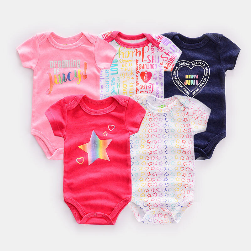 Ircomll-Conjunto de ropa para bebé, monos de algodón de manga corta para recién nacido, traje para bebé, 5 unids/lote