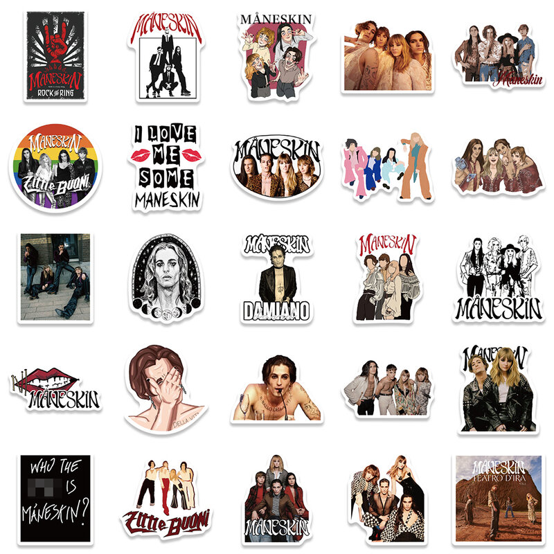 Maneskin-maneskin adesivos, cantor de banda de rock, para a bagagem, notebook, laptop, geladeira, skate, guitarra, brinquedo das crianças, 10/30/50pcs