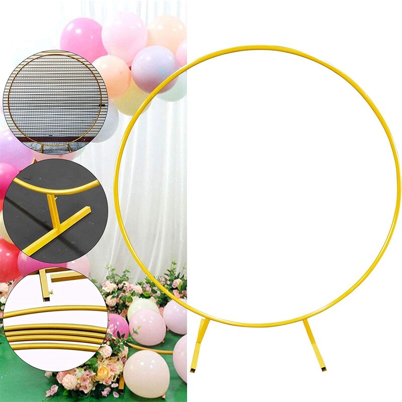 Soporte de fondo redondo para boda, arco de 1,5/2M con red de rejilla desmontable para decoración de fiesta de cumpleaños, estante de globos de flores doradas/blancas