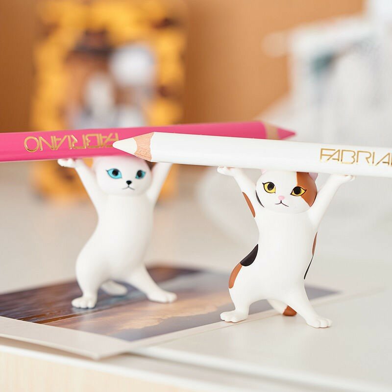 Tempat Pena Kucing Kawaii Meja Organizer Multifungsi Makeup Pensil Ornamen Rumah Earphone Mainan Anak Model Figur Rak Display