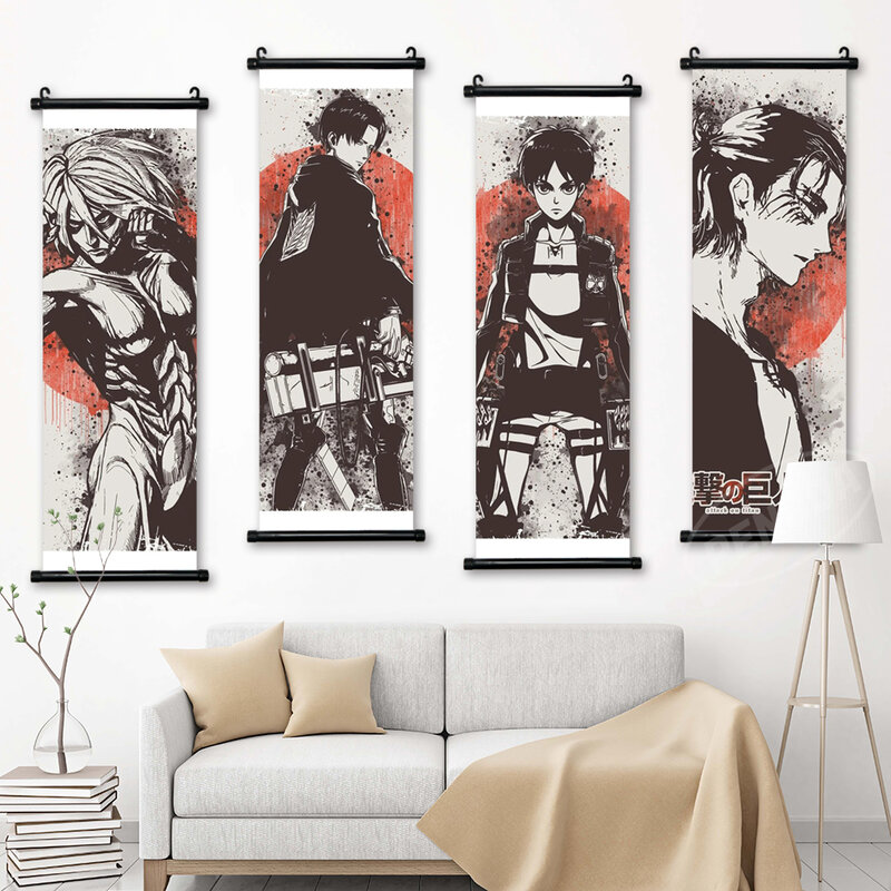 Anime Muur Art Canvas Eren Jaeger Pictures Schilderijen Print Levi Ackerman Poster Aanval Op Titan Opknoping Scrolls Woondecoratie
